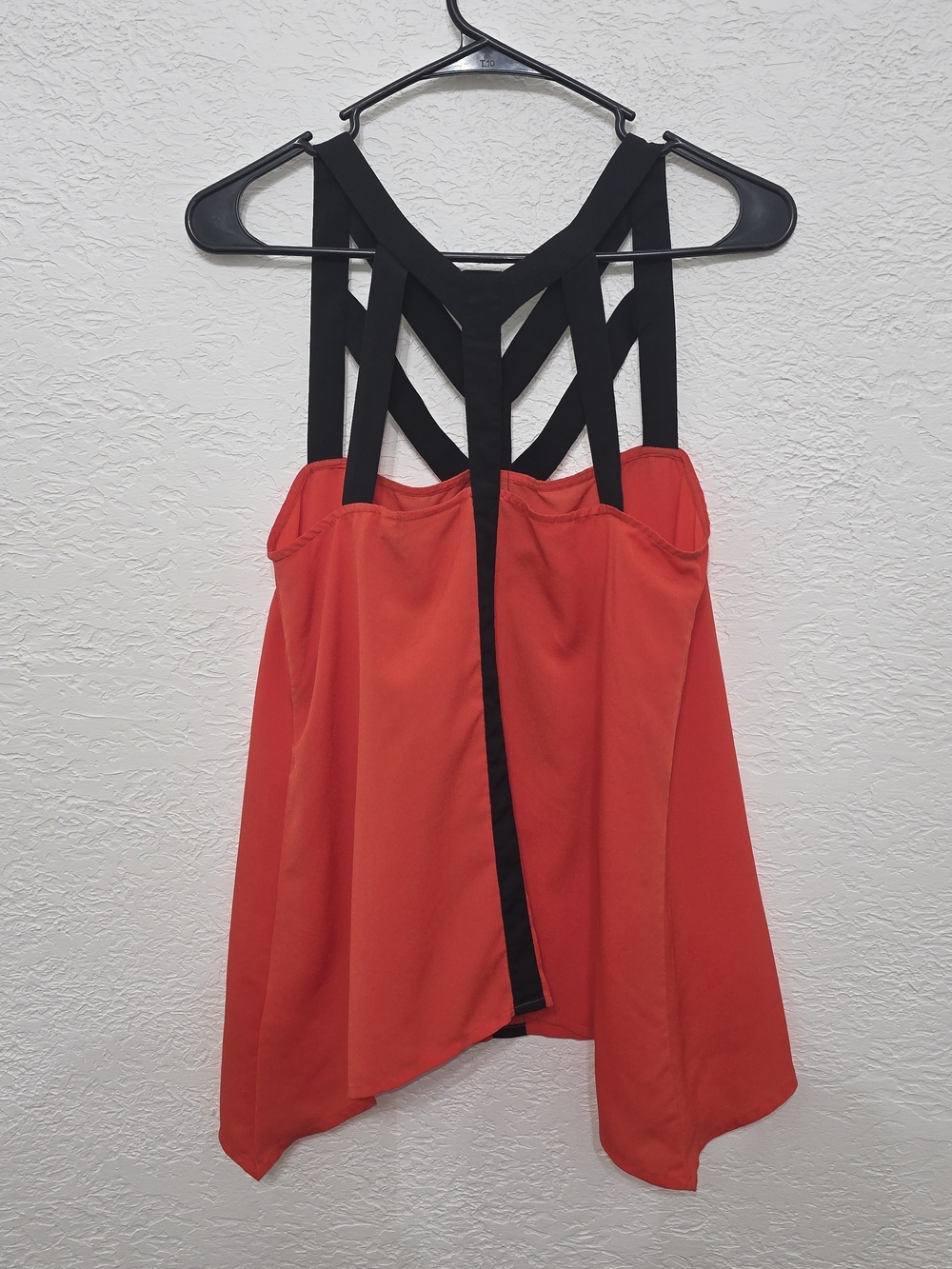 Bisou Bisou Coral-Red Strapless Top with Black Crisscross Straps SMALL - Picture 3 of 4